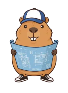 Barry the capybara looking at a blueprint
